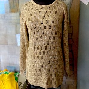 Marisa Christina Collection Gold Metallic w/Gold Beads Crew Neck Sweater